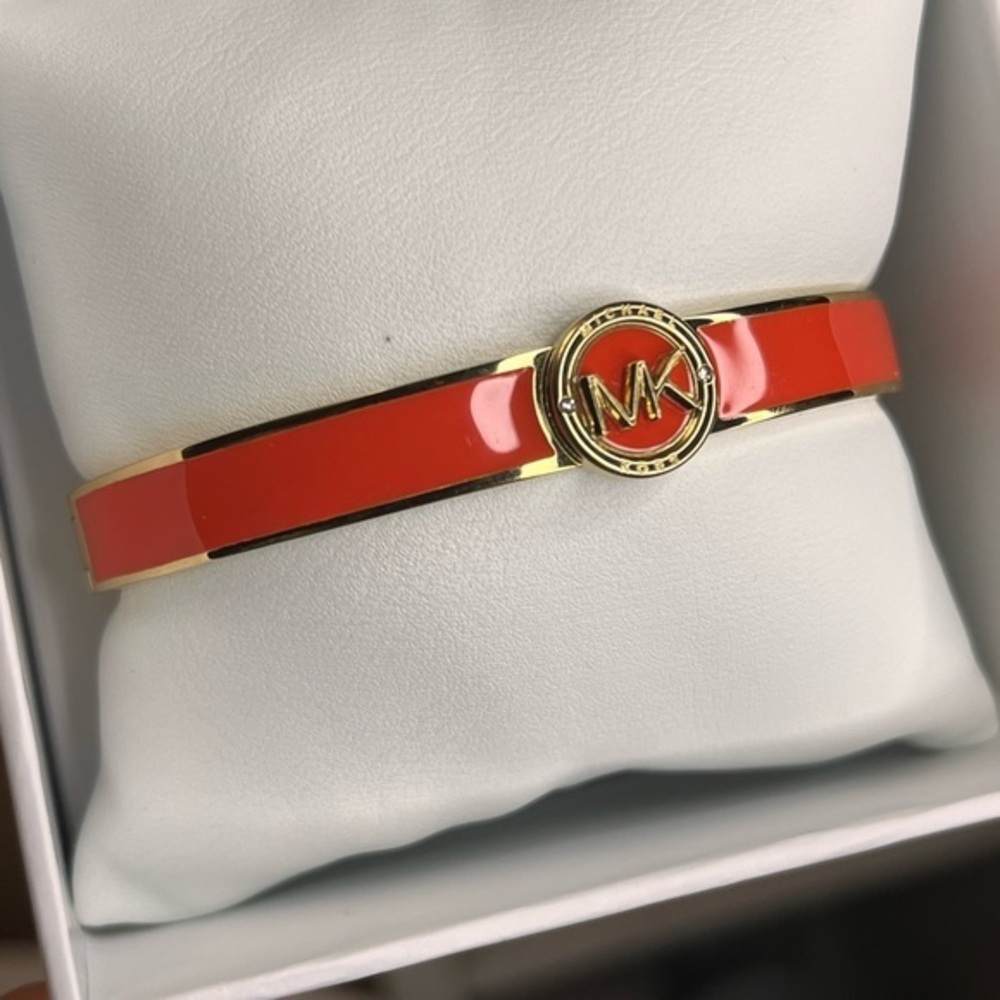 Michael Kors Coral Enamel Hinged Bangle Bracelet NWT